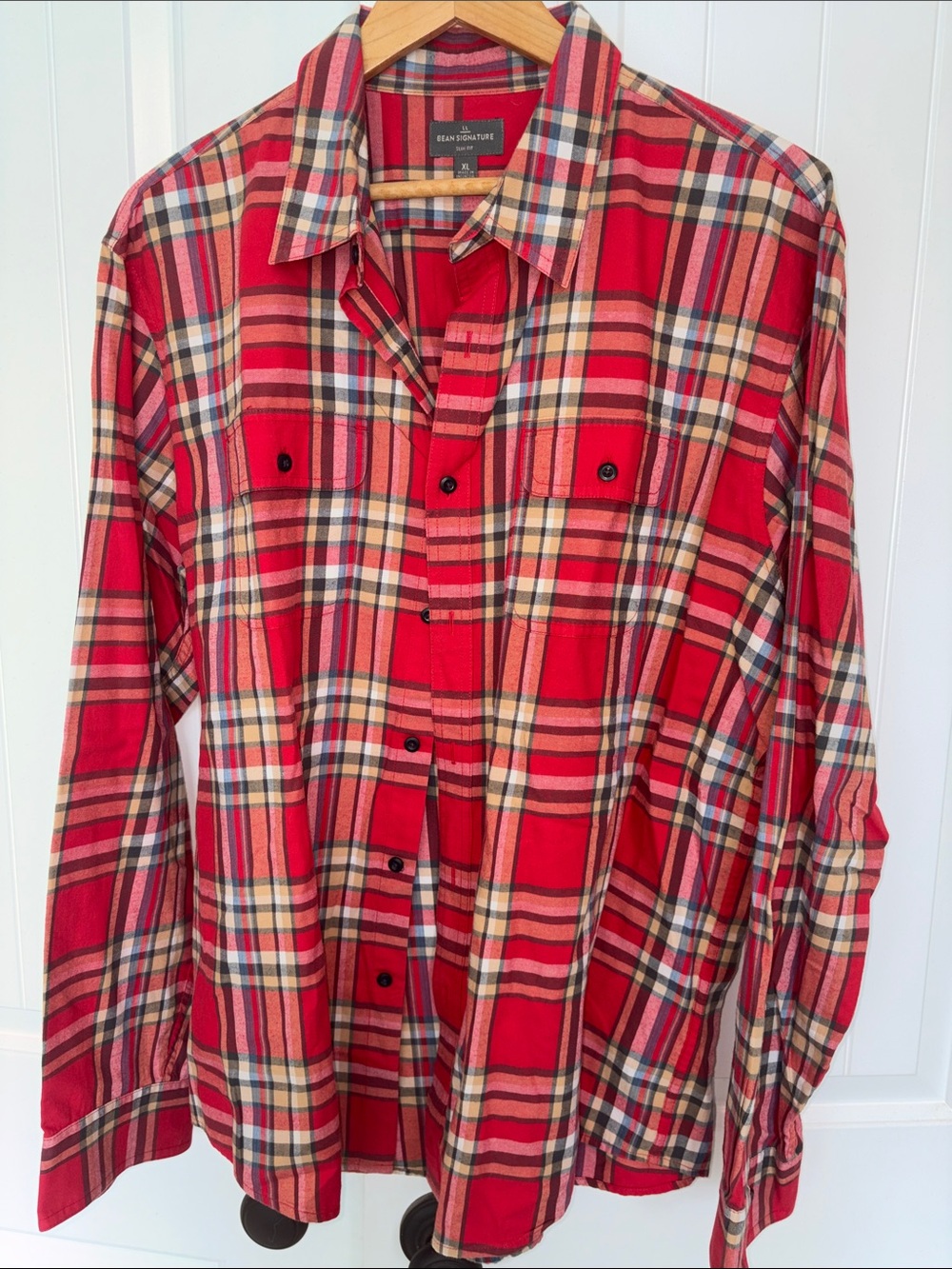 LLBean Signature Slim Fit Red Plaid Long-Sleeve Button-Up Shirt XL